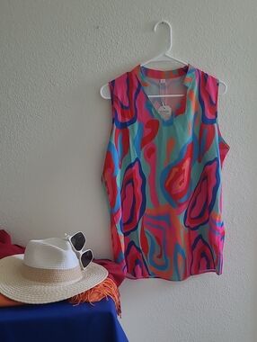 Vibrant Multicolor Sleeveless V-Neck Top